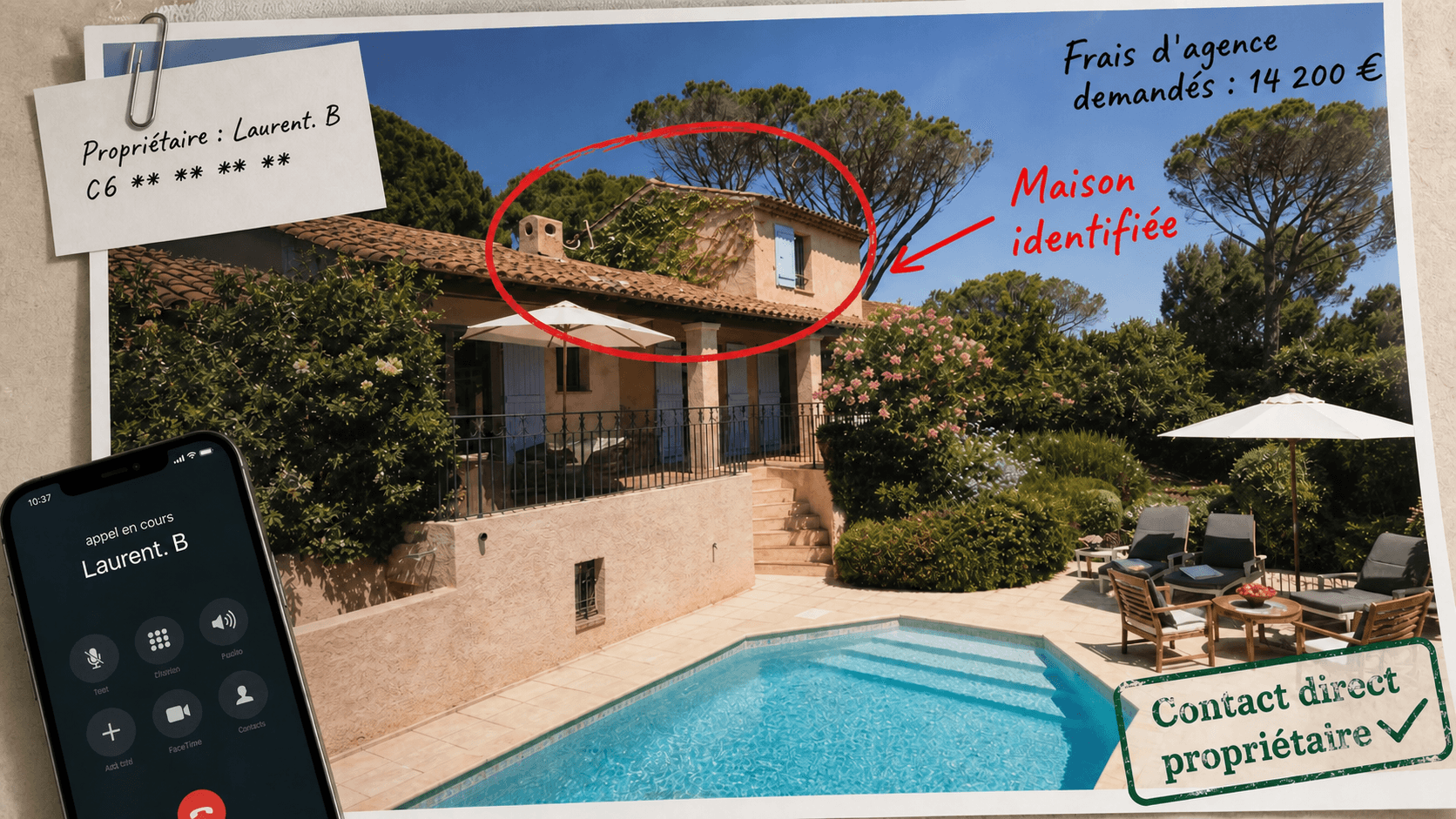 Maison identifiée sur une photographie annotée
